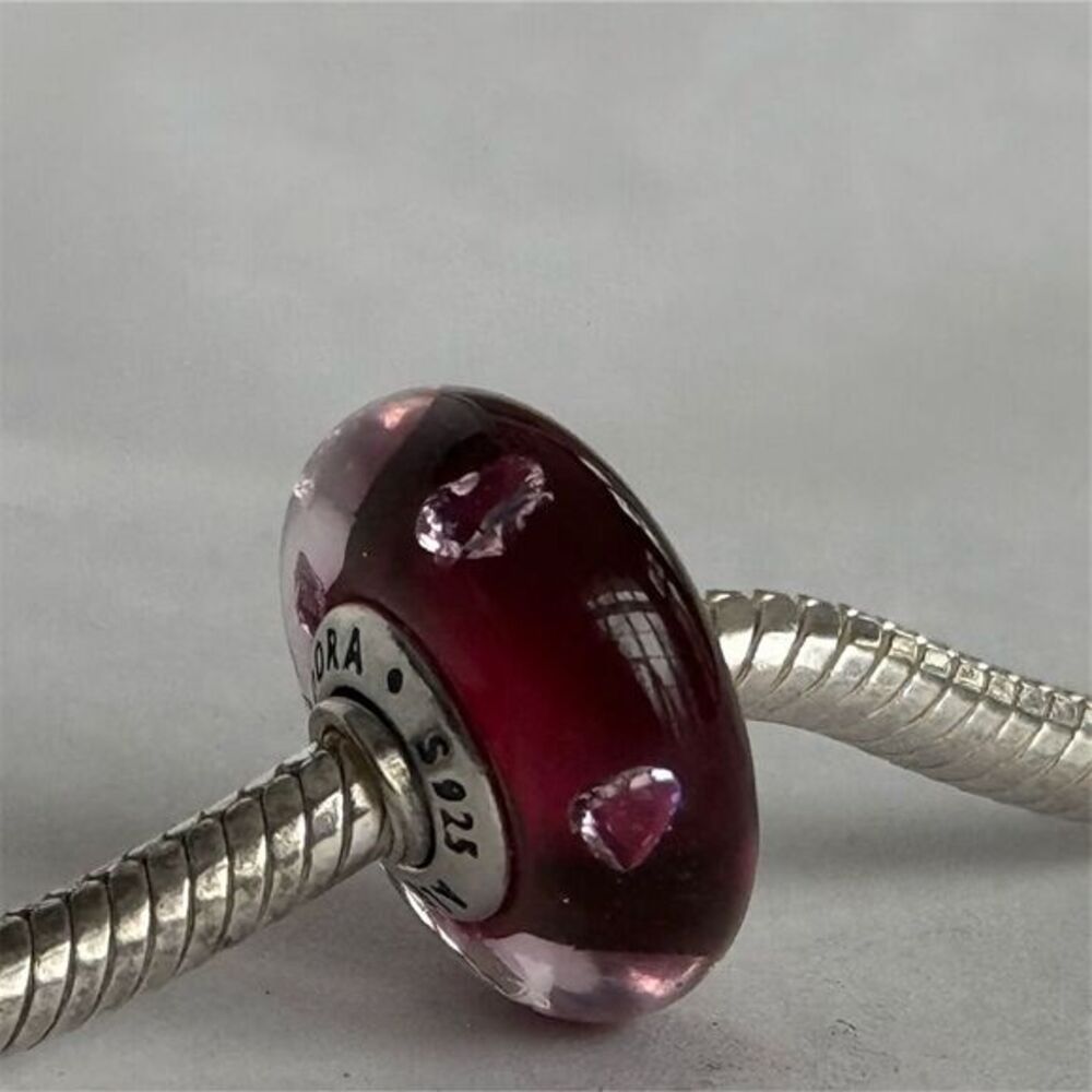 Retired Pandora Cerise Heart Murano Glass Charm Red